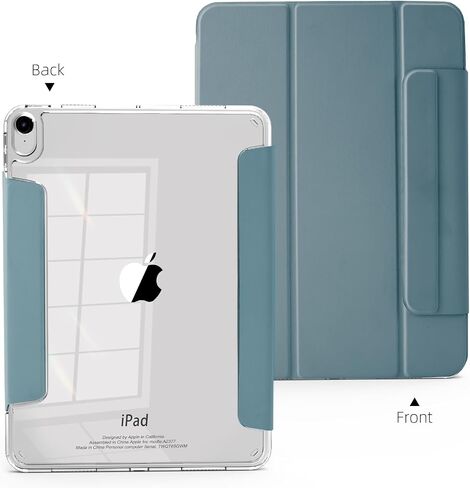 حافظة MYGROO لجهاز iPad Air الجيل الخامس 2022، حافظة Air الجيل الرابع، غطاء ذكي ثلاثي الطي مع غطاء شفاف، نوم واستيقاظ تلقائي، رفيع وخفيف الوزن، أزرق ضبابي in Kuwait