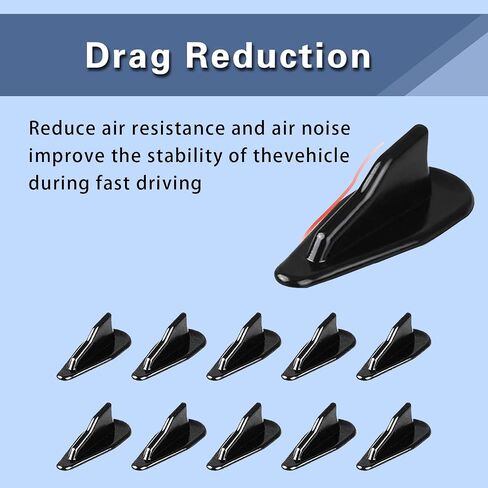 Flygun 10 PCS Car Shark Fin Tail Simulation Antenna, ABS Self-Adhesive EVO Style Anti-Static Roof Diffuser, Car Decoration Modification Accessories, Suitable for Most Cars and SUVs (Black #00) in Saudi Arabia