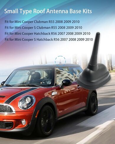 Small Type Roof Antenna Base with Rubber Gasket&Short Sport Antenna Fit for Mini Cooper/Cooper S Clubman R55 2008 2009 2010,Fit for Mini Cooper/Cooper S Hatchback R56 2007 2008 2009 2010 in Saudi Arabia
