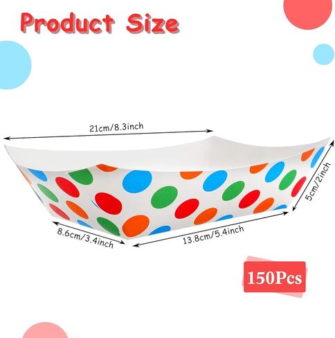 150 قطعة من قوارب الطعام الورقية سعة 3 رطل، صواني ورقية شديدة التحمل، زخارف منقط ناتشو للاستعمال مرة واحدة، قوارب تقديم لحفلات الامتياز، الناتشوز، البطاطس المقلية، النقانق، الفشار in Kuwait