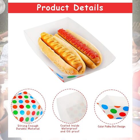 150 قطعة من قوارب الطعام الورقية سعة 3 رطل، صواني ورقية شديدة التحمل، زخارف منقط ناتشو للاستعمال مرة واحدة، قوارب تقديم لحفلات الامتياز، الناتشوز، البطاطس المقلية، النقانق، الفشار in Kuwait