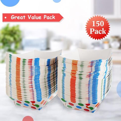 150 قطعة من قوارب الطعام الورقية سعة 3 رطل، صواني ورقية شديدة التحمل، زخارف منقط ناتشو للاستعمال مرة واحدة، قوارب تقديم لحفلات الامتياز، الناتشوز، البطاطس المقلية، النقانق، الفشار in Kuwait