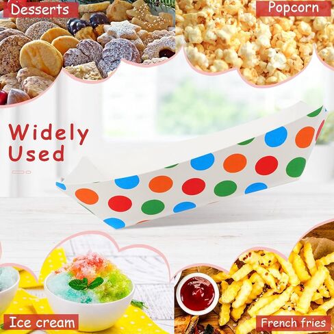 150 قطعة من قوارب الطعام الورقية سعة 3 رطل، صواني ورقية شديدة التحمل، زخارف منقط ناتشو للاستعمال مرة واحدة، قوارب تقديم لحفلات الامتياز، الناتشوز، البطاطس المقلية، النقانق، الفشار in Kuwait