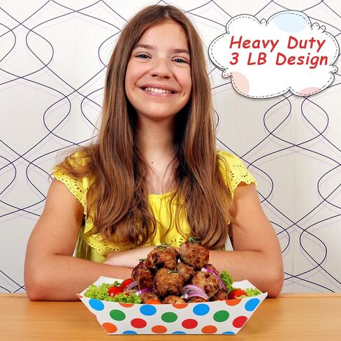 150 قطعة من قوارب الطعام الورقية سعة 3 رطل، صواني ورقية شديدة التحمل، زخارف منقط ناتشو للاستعمال مرة واحدة، قوارب تقديم لحفلات الامتياز، الناتشوز، البطاطس المقلية، النقانق، الفشار in Kuwait