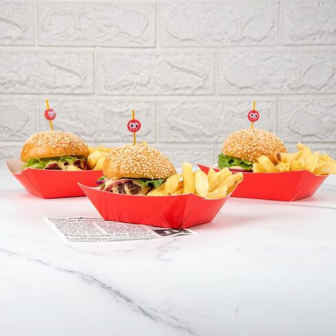 Restaurantware Bio Tek 6 Ounce Boat Paper Boats 50 Disposable #40 Food Trays - PE Lining Durable Red Paper Food Baskets For Concession Stands Picnics or Fairs Stackable in Saudi Arabia