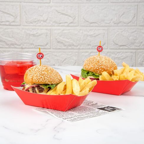Restaurantware Bio Tek 6 Ounce Boat Paper Boats 50 Disposable #40 Food Trays - PE Lining Durable Red Paper Food Baskets For Concession Stands Picnics or Fairs Stackable in Saudi Arabia