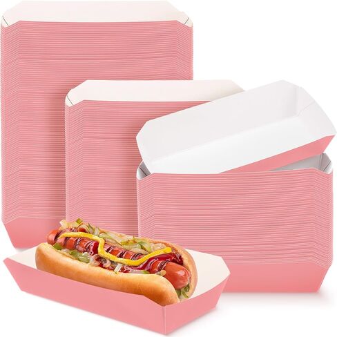 Rtteri 400 Pcs 2lb Paper Food Tray Disposable Food Boats Hot Dog Tray 7 Inch Nacho Trays Take out Food Serving Trays for French Fries, Tacos, Hot Dog, Corn, BBQ Festival Party Supplies (Pink) in Saudi Arabia