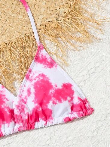 Milumia Girl's 3 Piece Tie Dye Halter Top Swimsuit Bathing Suits with Cover Up Skirt in Saudi Arabia