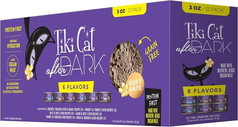 Tiki Cat After Dark Pâté, Variety Pack, High-Protein and 100% Non-GMO Ingredients, Wet Cat Food for Adult Cats, 3 oz. Cans (Pack of 12) in Saudi Arabia