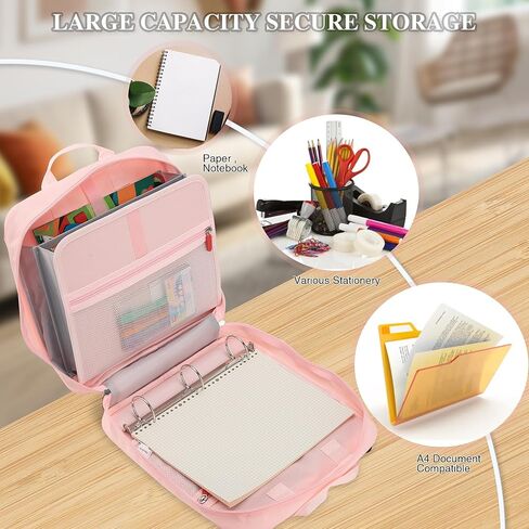 حافظة سحاب GXaryFulin مع حزام كتف ومقبض، 3 حلقات دائرية للوازم المكتبية والمدرسية، وردي in Kuwait