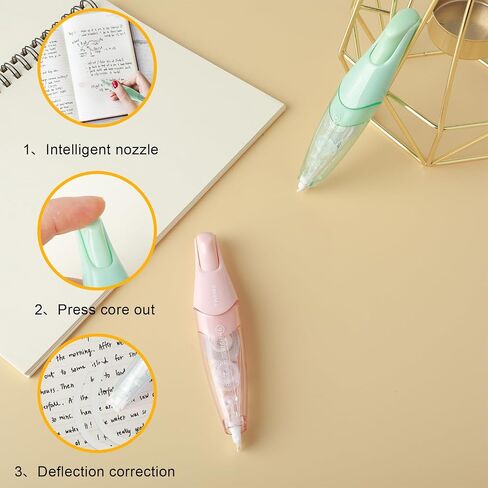 Bewudy 2 Pcs Refillable White Out Correction Tape, Retractable Whiteout Correction Pen with 2 Extra Refills, 1/5" x 236" (5mmx6m), Pen Shaped Applicator for Office School Supplies(Blue Pink) in Saudi Arabia