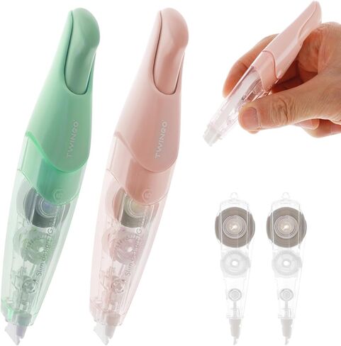 شريط تصحيح أبيض قابل لإعادة الملء من Bewudy، قلم تصحيح أبيض قابل للسحب مع عبوتين إضافيتين، 1/5 بوصة × 236 بوصة (5 مم × 6 م)، أداة توزيع على شكل قلم للوازم المدرسية المكتبية (أزرق وردي) in Kuwait