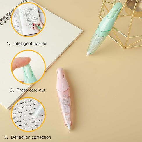 شريط تصحيح أبيض قابل لإعادة الملء من Bewudy، قلم تصحيح أبيض قابل للسحب مع عبوتين إضافيتين، 1/5 بوصة × 236 بوصة (5 مم × 6 م)، أداة توزيع على شكل قلم للوازم المدرسية المكتبية (أزرق وردي) in Kuwait