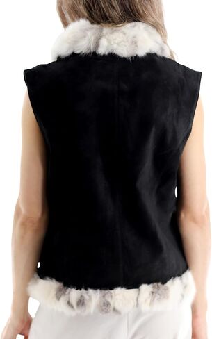 سترة نسائية من الجلد السويدي مع زخرفة من الفرو من La Fiorentina، باللون الأسود in Kuwait