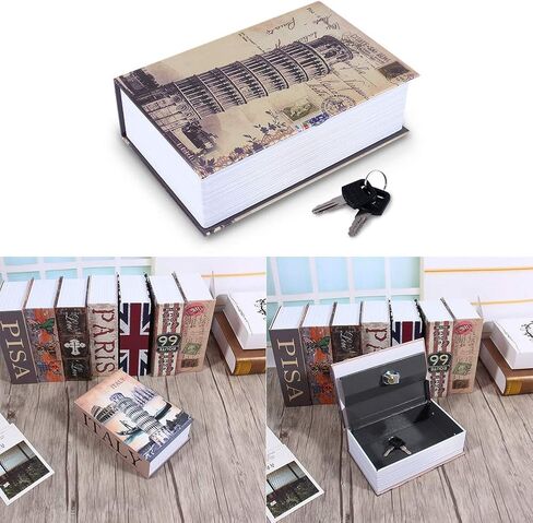 صندوق تخزين آمن لكتاب التحويل من تشيسيريس، كتاب قفل صندوق القاموس مع قفل مفتاح وحقيبة نقود مقاومة للحريق، كتاب تحويل مخفي آمن للمنزل والمكتب والسفر (نوع برج بيزا المائل) in Kuwait