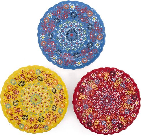 Ayennur Turkish Decorative Plates Set of 3-7.08 Inch(18cm) Handmade Ceramic for Wall Hanging Home Decor in Kuwait