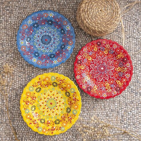 Ayennur Turkish Decorative Plates Set of 3-7.08 Inch(18cm) Handmade Ceramic for Wall Hanging Home Decor in Kuwait