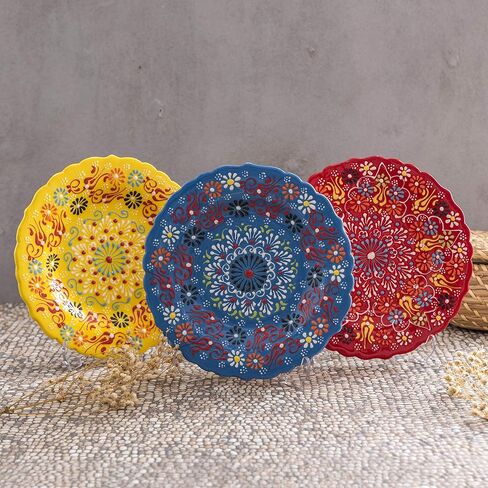 Ayennur Turkish Decorative Plates Set of 3-7.08 Inch(18cm) Handmade Ceramic for Wall Hanging Home Decor in Kuwait