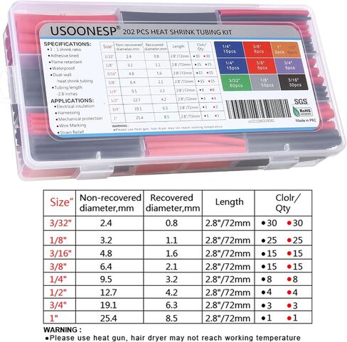 [355PCS] 3:1 Heat Shrink Tubing Kit, Wire Shrink Wrap Tubing, Shrink Tubes Electrical, Industrial Heat-Shrink Tubing, Marine Grade Adhesive, Automotive Wire wrap for DIY, (8 Sizes, Black) USOONESP in Saudi Arabia