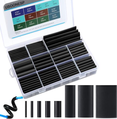 [355PCS] 3:1 Heat Shrink Tubing Kit, Wire Shrink Wrap Tubing, Shrink Tubes Electrical, Industrial Heat-Shrink Tubing, Marine Grade Adhesive, Automotive Wire wrap for DIY, (8 Sizes, Black) USOONESP in Saudi Arabia