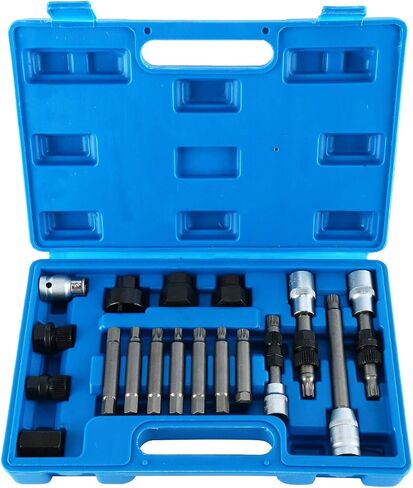 8MILELAKE 18 Pcs Alternator Pulley Service Decoupler Insert Bit Socket Set Tool Kit Car Pulley Removal Decoupling Puller in Saudi Arabia