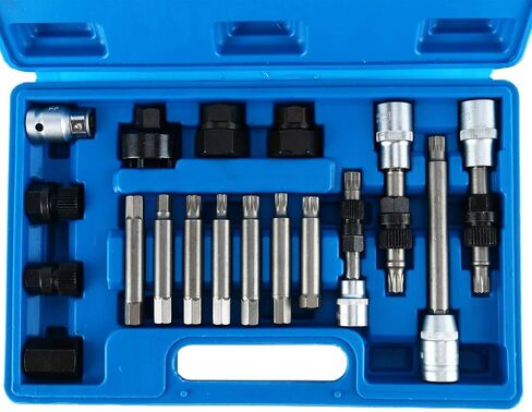 8MILELAKE 18 Pcs Alternator Pulley Service Decoupler Insert Bit Socket Set Tool Kit Car Pulley Removal Decoupling Puller in Saudi Arabia