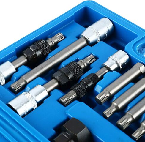 8MILELAKE 18 Pcs Alternator Pulley Service Decoupler Insert Bit Socket Set Tool Kit Car Pulley Removal Decoupling Puller in Saudi Arabia