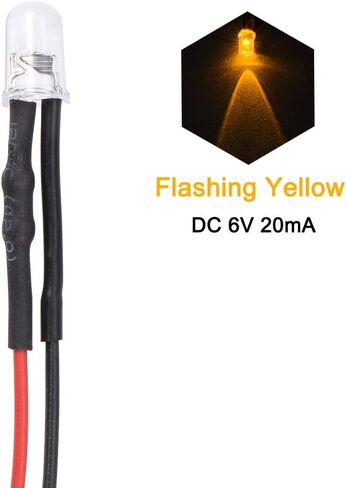 uxcell 10Pcs DC 6V 5mm Pre Wired LED, Flashing Red Light Round Top Clear Lens, Light Emitting Diodes with Edge in Saudi Arabia