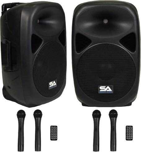 Seismic Audio - RSG-12 - Powered 12" PA Speaker Rechargeable with 2 Wireless Mics, Remote, Bluetooth, Easy Transport - Tailgate Karaoke Speaker in Saudi Arabia