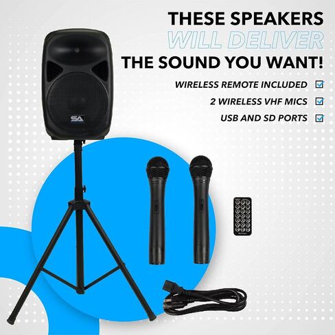 Seismic Audio - RSG-12 - Powered 12" PA Speaker Rechargeable with 2 Wireless Mics, Remote, Bluetooth, Easy Transport - Tailgate Karaoke Speaker in Saudi Arabia