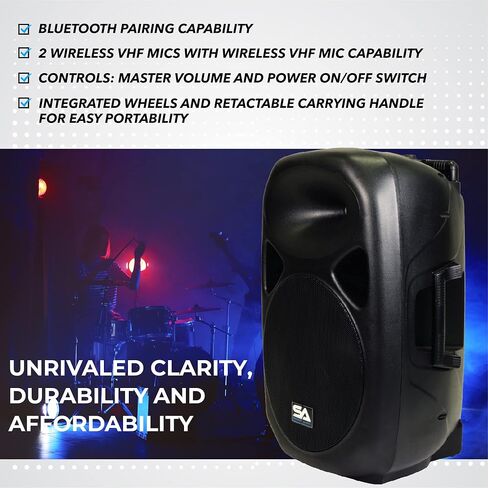 Seismic Audio - RSG-12 - Powered 12" PA Speaker Rechargeable with 2 Wireless Mics, Remote, Bluetooth, Easy Transport - Tailgate Karaoke Speaker in Saudi Arabia