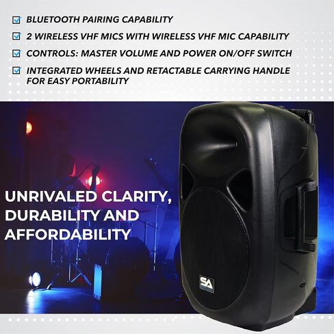 Seismic Audio - RSG-12 - Powered 12" PA Speaker Rechargeable with 2 Wireless Mics, Remote, Bluetooth, Easy Transport - Tailgate Karaoke Speaker in Saudi Arabia