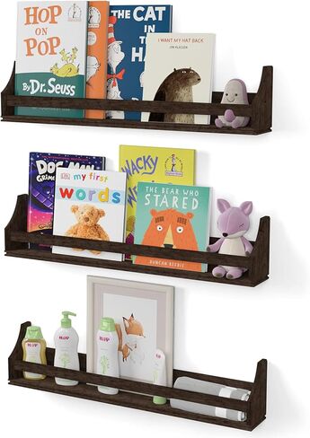 أرفف عائمة من Brightmaison Angel مقاس 76.2 سم لديكور الحائط، رف كتب للأطفال للجدار، رف تخزين الألعاب وأرفف كتب الحضانة، أرفف جدارية خشبية لديكور المنزل، مجموعة من 3 قطع باللون البني in Kuwait