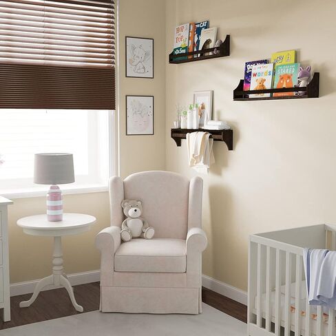 أرفف عائمة من Brightmaison Angel مقاس 76.2 سم لديكور الحائط، رف كتب للأطفال للجدار، رف تخزين الألعاب وأرفف كتب الحضانة، أرفف جدارية خشبية لديكور المنزل، مجموعة من 3 قطع باللون البني in Kuwait