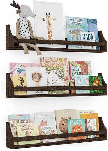 أرفف عائمة من Brightmaison Angel مقاس 76.2 سم لديكور الحائط، رف كتب للأطفال للجدار، رف تخزين الألعاب وأرفف كتب الحضانة، أرفف جدارية خشبية لديكور المنزل، مجموعة من 3 قطع باللون البني in Kuwait