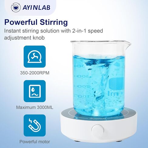 محرك مغناطيسي من آين لاب، لوحة تحريك سريعة، خلاط مغناطيسي لمختبر التحكم في السرعة مع شريط تحريك مغناطيسي لصنع الخميرة، خلط السوائل، أقصى قدر من التحريك، أقصى حجم 3000 مل للمنزل والمختبر والعلوم والكيمياء in Kuwait