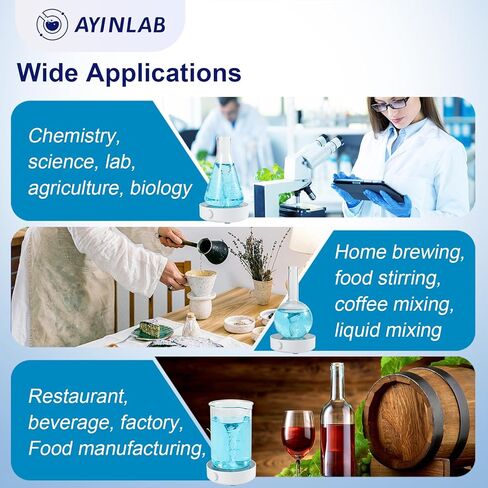 محرك مغناطيسي من آين لاب، لوحة تحريك سريعة، خلاط مغناطيسي لمختبر التحكم في السرعة مع شريط تحريك مغناطيسي لصنع الخميرة، خلط السوائل، أقصى قدر من التحريك، أقصى حجم 3000 مل للمنزل والمختبر والعلوم والكيمياء in Kuwait