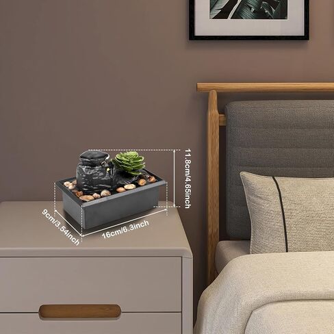 Tabletop Water Fountain with Light, Mini Indoor Water Fountain, Zen Meditation Waterfall Decor & Natural River Rocks, Sound Relaxation Fountain Ornament for Table Office Bedroom- Battery/USB Operated in Saudi Arabia