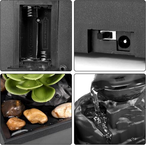 Tabletop Water Fountain with Light, Mini Indoor Water Fountain, Zen Meditation Waterfall Decor & Natural River Rocks, Sound Relaxation Fountain Ornament for Table Office Bedroom- Battery/USB Operated in Saudi Arabia