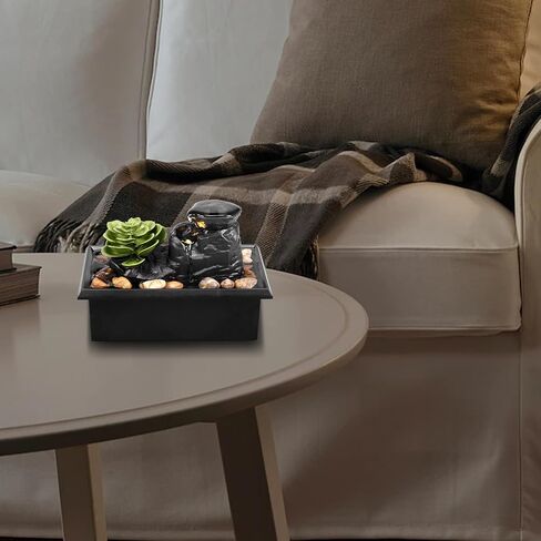 Tabletop Water Fountain with Light, Mini Indoor Water Fountain, Zen Meditation Waterfall Decor & Natural River Rocks, Sound Relaxation Fountain Ornament for Table Office Bedroom- Battery/USB Operated in Saudi Arabia