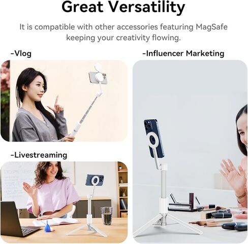 ULANZI MG-003 حامل ثلاثي القوائم للهاتف المغناطيسي 53.7 بوصة - حامل ثلاثي القوائم مرن للهاتف الخلوي مع جهاز تحكم عن بعد بمغناطيس 52N حامل فيديو Vlog محمول متوافق مع سلسلة iPhone Magsafe 15 14 13 12 in Kuwait