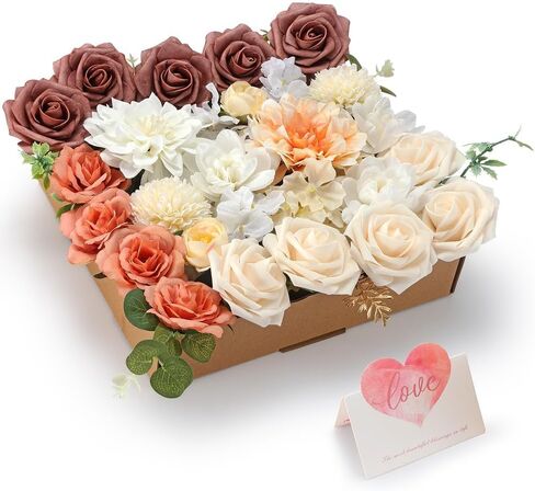 Sunook Artificial Flowers 41pcs Rose Silk Flower Realistic Roses Bouquet Box Set Real Looking Foam Fake Roses Wedding Bouquets White Home Decor Bridal Decoration Party Arrangements in Saudi Arabia