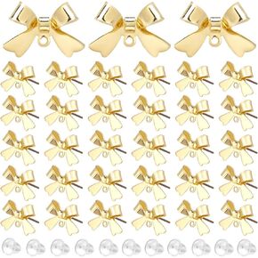 1 Box 50Pcs Bow Earring Post Bow Stud Earring Post Gold Brass Real 18k Gold Plated Earring Stud with Ear Nuts Bowknot Stud Earring Findings for Jewelry Making Earrings Supplies DIY Crafts in Kuwait