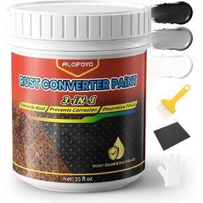 Rust Converter Remover Paint for Metal, 3-in-1 Long-lasting Rust Inhibitor&Primer, Quick-Dry Coating for Automotive, Trailer, Chassis and Tools, Water-Based & VOC-free Reformer for Metal- 35oz Black in Kuwait