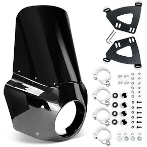 Motorcycle Windshield & Fairing Complete Kit, Road Warrior Windshield, Compatible with Harley Davidson Dyna and Softail, Motorcycle Accessories, Glossy Black and Blackout Windscreen, 15" Height in Kuwait