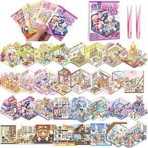 32 مجموعة من ملصقات الجيب DIY ثلاثية الأبعاد مجموعة مشهد كتاب DIY ملصقات منزلية ثلاثية الأبعاد للعلاج لطيف الكرتون ملصقات صغيرة مشاهد لتخفيف التوتر وتمرير الوقت in Kuwait