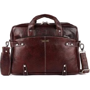 Men’s Brown Leather Laptop Bag – Crossbody & Handheld Office Briefcase with Adjustable Strap in Saudi Arabia