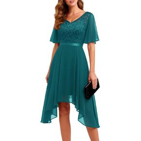 BeryLove Women's Lace Formal Dresses for Teens Elegant V Neck Flutter Sleeve Hem Asymmetrical Vintage Cocktail Prom Dress in Kuwait