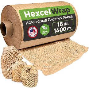 HexcelPack HexcelWrap Honeycomb Packing Paper - Eco-Friendly, Sustainable Paper Bubble Wrap for Shipping and Moving, Cushioned Packing Material. No Tape Needed - Natural, 16" x 1400' in Kuwait