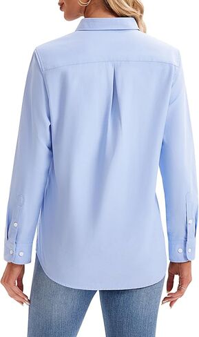 siliteelon Womens Button Down Shirts Long Sleeve Collared Office Work Blouses Tops with Pocket Oxford Shirts in Kuwait